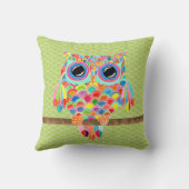 ライムユニークファンキーグリーンフクロウのアートクッション クッション (裏面)