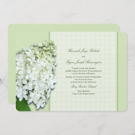 ライムライトグリーンアジサイのカスタムウェディング紙 招待状 (正面/裏面)