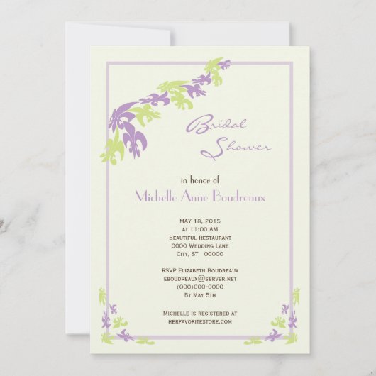 ライムラベンダー（紋章の）フラ・ダ・リモダンブライダルシャワー 招待状 (正面)