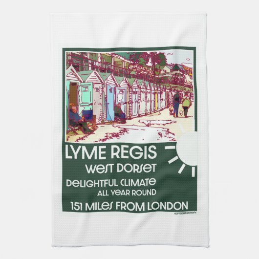 ライムレジスドーセットイングランドヴィンテージブリティッシュホリデイ キッチンタオル (縦)