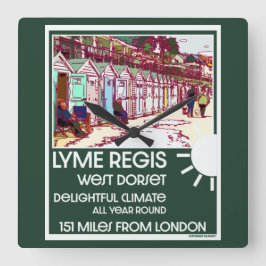 ライムレジスドーセットイングランドヴィンテージブリティッシュホリデー  スクエア壁時計