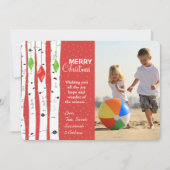 ライムレッド樺の木ツリーオーナメントクリスマスフォトカード シーズンカード (正面)