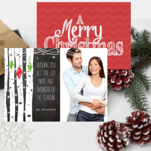 ライムレッド樺の木ツリーオーナメントクリスマスフォトカード シーズンカード
