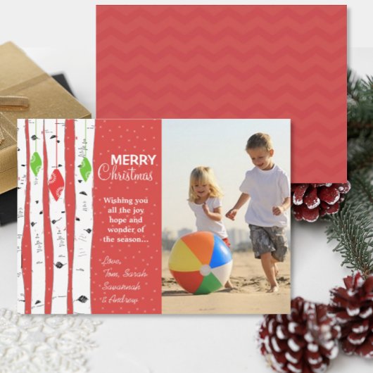 ライムレッド樺の木ツリーオーナメントクリスマスフォトカード シーズンカード