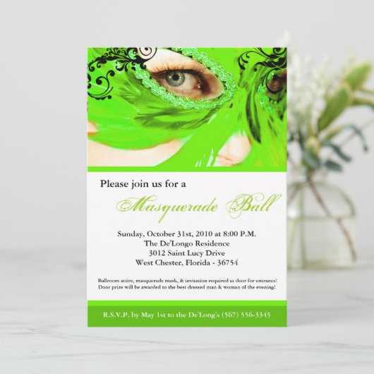 ライム仮装マスクボールコスチュームのハロウィン 招待状 (スタンド正面)