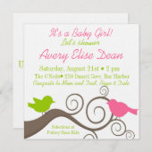 ライム及びピンクの枝の鳥 招待状 (正面/裏面)