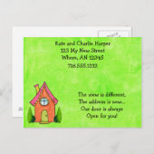 ライム名門私立校風のグリーンとピンクの新しいアドレス移動カード 案内ポストカード (正面/裏面)