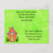 ライム名門私立校風のグリーンとピンクの新しいアドレス移動カード 案内ポストカード (正面)