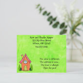 ライム名門私立校風のグリーンとピンクの新しいアドレス移動カード 案内ポストカード (スタンド正面)