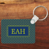 ライム名門私立校風のグリーン水玉模様オンネイビーブルーモノグラム キーホルダー (正面)