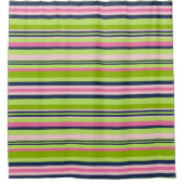 ライム名門私立校風のグリーン、ピンクとネイビーストライプ シャワーカーテン (正面)