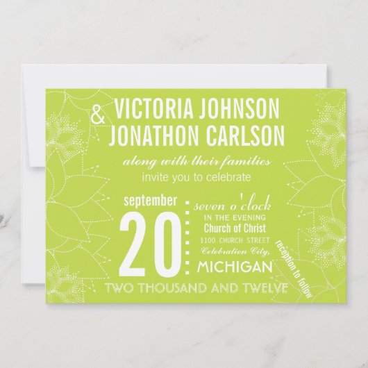 ライム多肉性モダンタイポグラフィ結婚ー 招待状 (正面)