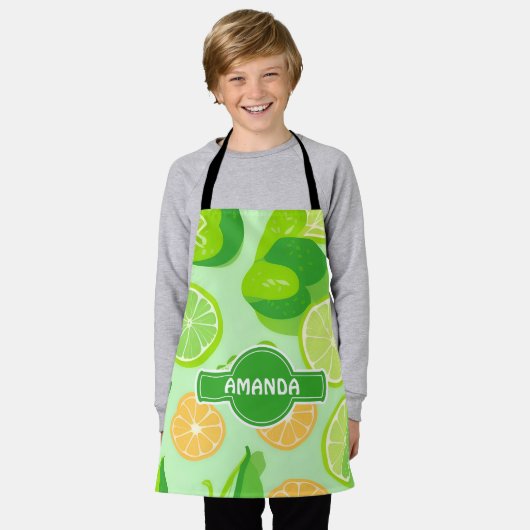 ライム幾何カラフルパーソナライズされた模様 エプロン (着用した状態)