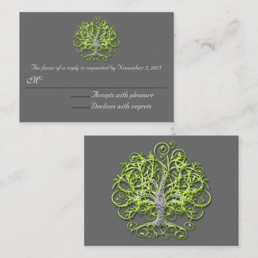 ライム渦巻きラブツリーRSVP エンクロージャーカード (正面/裏面)