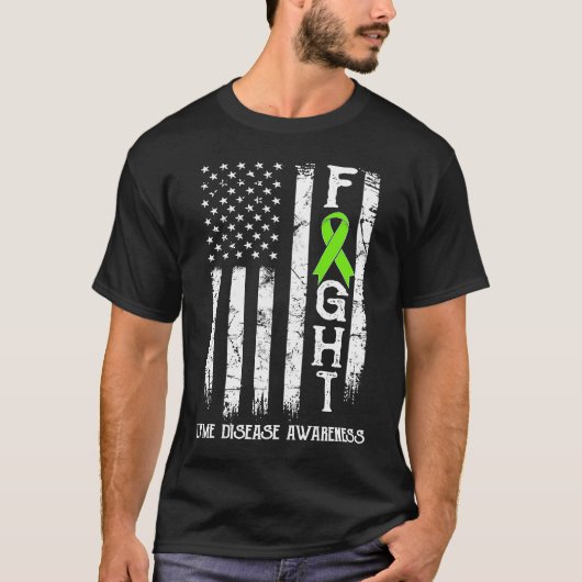 ライム病と闘うアメリカ国旗 Tシャツ (正面)