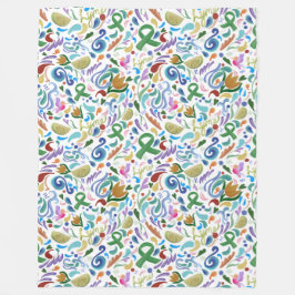 ライム病ハート認識度毛布グリーンリボン フリースブランケット