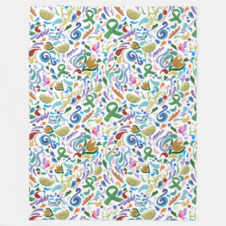 ライム病ハート認識度毛布グリーンリボン フリースブランケット