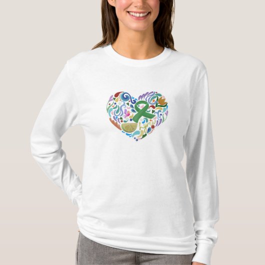 ライム病ハート認識度長袖シャツ Tシャツ (正面)