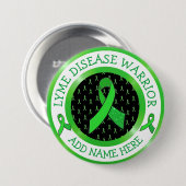 ライム病気戦士リボンのサポートボタン 缶バッジ (正面&裏面)