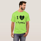 ライム病認識リボンのある"Lymie大好き"ハート Tシャツ (正面フル)