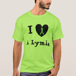 ライム病認識リボンのある"Lymie大好き"ハート Tシャツ
