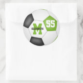 ライム白サッカーパーソナライズされた球 ラウンドシール (バッグ)