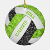 ライム白黒ガーリースポーツバレーボール セラミックオーナメント (正面)