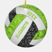 ライム白黒ガーリースポーツバレーボール セラミックオーナメント (裏面)