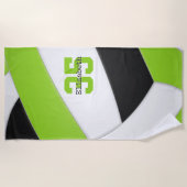 ライム白黒ガールズバレーボールパーソナライズされた ビーチタオル (正面)