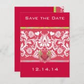 ライム翼ハートホワイトダマスオンラズベリー深い 案内ポストカード (正面/裏面)