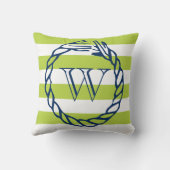 ライム航海のグリストライプーン海軍ブルーロープモノグラム クッション (裏面)