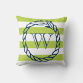 ライム航海のグリストライプーン海軍ブルーロープモノグラム クッション (正面)