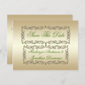 ライム華美グリーンジェム金ゴールド渦巻き日付保存 案内ポストカード (正面/裏面)