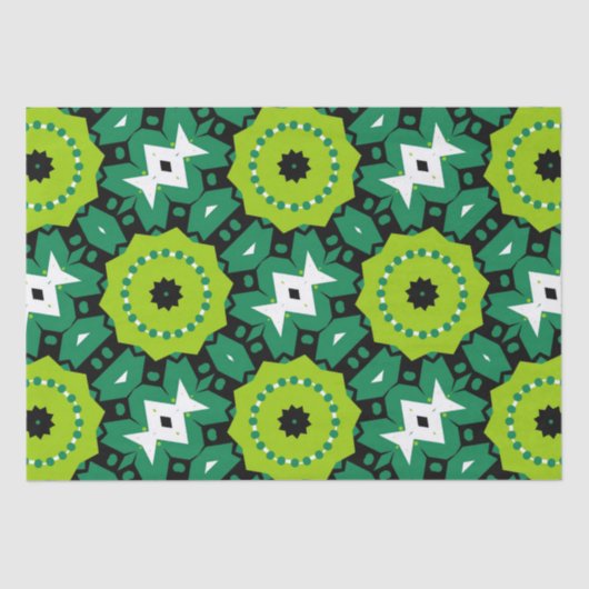 ライム鮮やかグリーンブラック&ホワイトジオメトリパターン 薄葉紙 (正面)