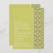 ライム&エレガントホワイトダマスクウェディング招待状 インビテーションポストカード (正面/裏面)