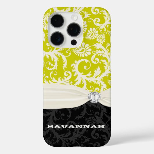 ライム&オフホワイトダマスクプリントフェイクライン石 Case-Mate iPhoneケース (裏面)