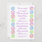 ライム、ターコイズ、薄紫およびバラ円パターン 招待状 (裏面)