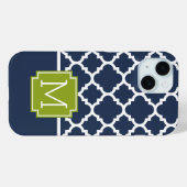 ライム&ネイビーアラベスクパターンカスタムモノグラム Case-Mate iPhoneケース (裏面 (横))