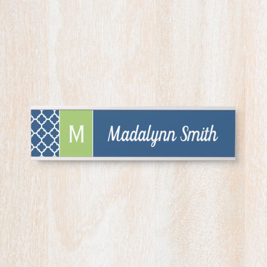 ライム&ネイビー幾何学模様カスタムモノグラム サインプレート (正面)