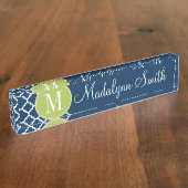 ライム&ネイビー幾何学模様カスタムモノグラム デスクネームプレート (側面)