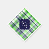 ライム,ネイビー,ウィットマドラス名門私立校風のクローバーモノグラム スタンダードカクテルナプキン (角)
