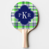 ライム，ネイビー，ウィットマドラス名門私立校風のクローバーモノグラム 卓球ラケット (裏面)