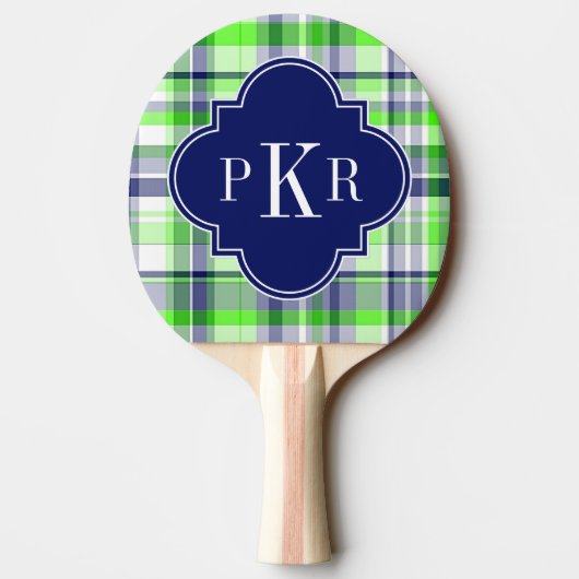 ライム，ネイビー，ウィットマドラス名門私立校風のクローバーモノグラム 卓球ラケット (裏面)