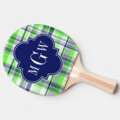 ライム，ネイビー，ウィットマドラス名門私立校風のクローバーモノグラム 卓球ラケット (横)