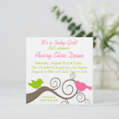 ライム＆ピンクの枝に鳥 招待状 (スタンド正面)