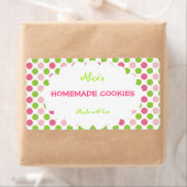 ライム&ピンク水玉模様パーソナライズされた手作りクッキー ラベル (インサイチュ)