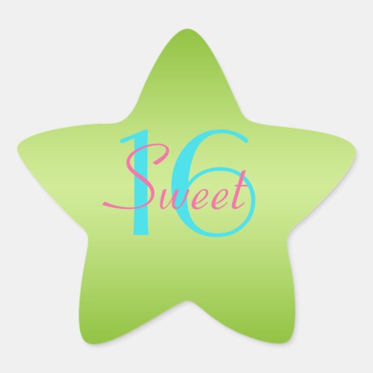 ライム、ピンク、アクア1.5インチスタースイート16ステッカー 星シール (正面)