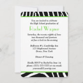 ライム、ブラック、ホワイトのゼブラプリント卒業招待状 招待状 (裏面)