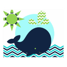 ライム、ブルー、ネイビーのクジラのぬいぐるみポスター