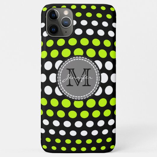 ライム&ホワイトのドット柄モノグラム Case-Mate iPhoneケース (裏面)